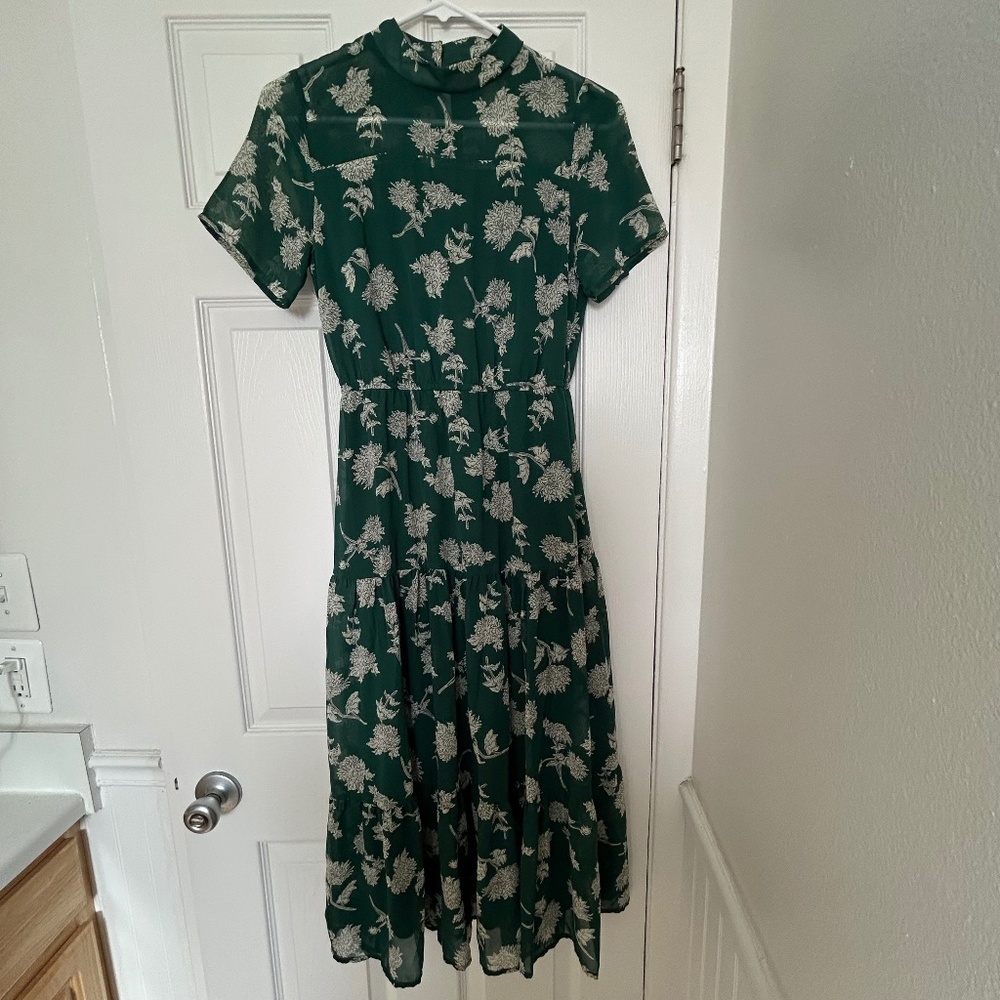 Floral Dressed Up Emerald Green Midi Dress
